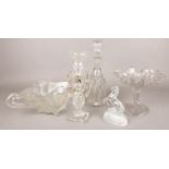 A quantity of cut glassware. Including candlestick light, decanter, horse paperweight, pedestal