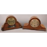 Two dome top mantel clocks. Including carved oak Hamburg example, etc.