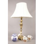 A mixed group. Includes brass table lamp, Mason's and two Shelley commemorative mugs.