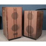 Two large mahogany speaker cases. Largest (130cm x 64cm x 60cm)