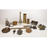 A collection of metalwares. Comprising of Two British Military Brass Artillery Shell Cases To