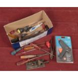 A box of hand tools. screwdrivers, hammer examples etc.