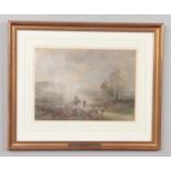 Henry Charles Fox 1855-1929, gilt framed watercolour bringing home the cattle, provenance label