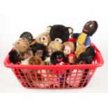 A box of soft toys. Includes Chiltern, dolls, etc.