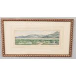 Arthur Blackburn, gilt framed watercolour on board, landscape scene. (10cm x 30cm)