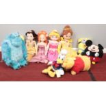 A collection of soft toys. Disney Store Disney princesses, Donald Duck limited edition 2345/4524,