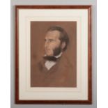 Victorian school framed pastel on coloured paper. Portrait of a gentleman. Signed indistinct and