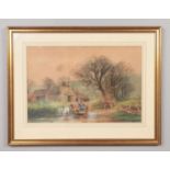 Henry Charles Fox 1855-1929, gilt framed watercolour, rural setting with horse and cart fording a