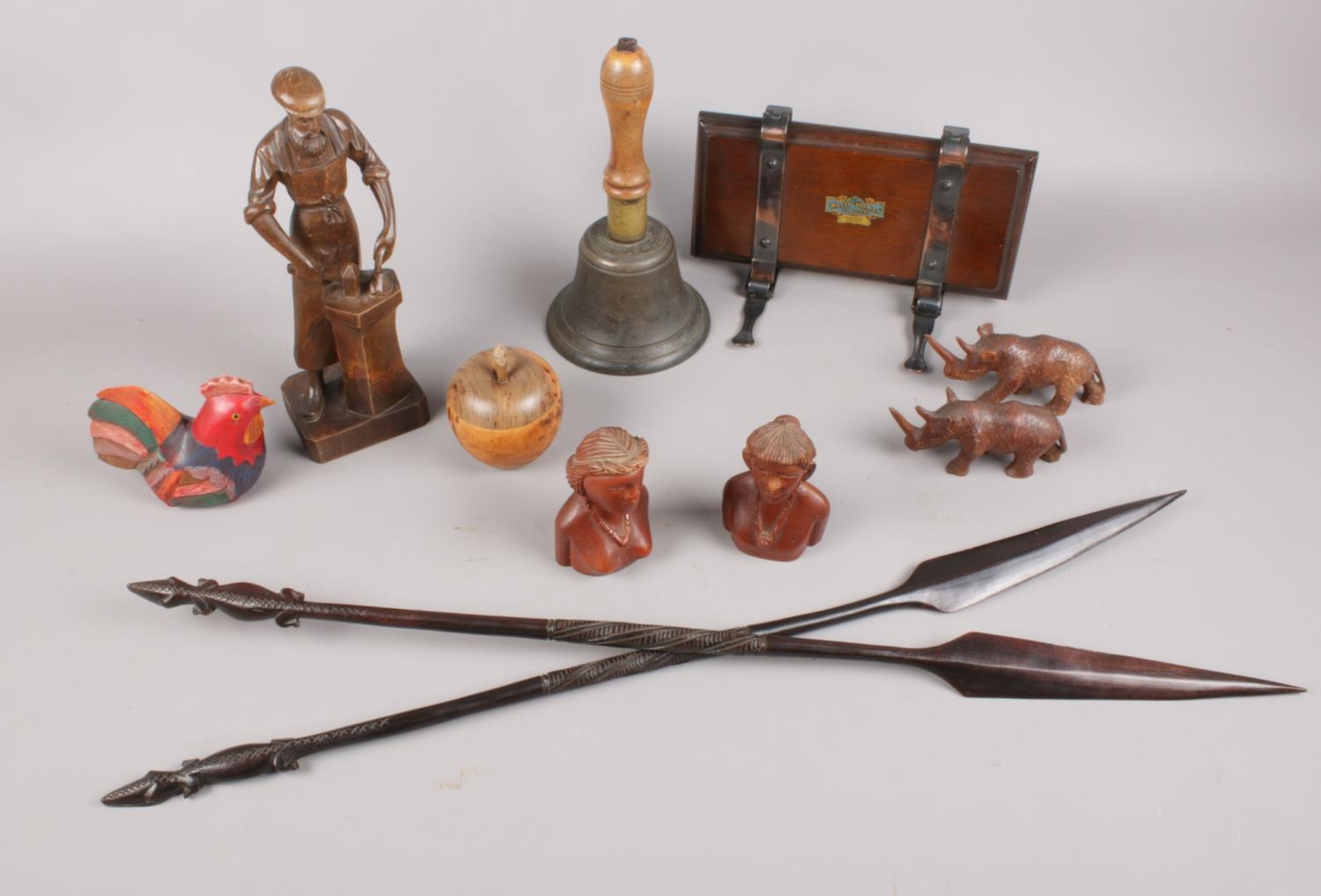 A group of mainly Treen collectables. African hardwood carved spears (71cm length), Ouro Artesania - Image 2 of 2