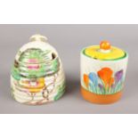 Two pieces of Clarice Cliff. Includes Aurea beehive honey pot, along with a Royal Staffordshire