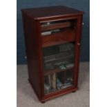 A Mahogany HiFi glass fronted cabinet with contents - to include a Denon DR-M12HX cassette deck,
