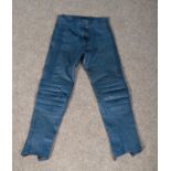 A pair of Waddington blue leather motorbike trousers. Size 32.