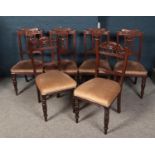 A harlequin set of six Victorian mahogany dining chairs. Includes set of four and a pair.