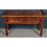 A modern two drawer hardwood hall / side table. (73cm x 127cm)