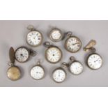 An assortment of ten pocket watches. Includes Paget & Co full hunter, Superior Railway Timekeeper,