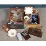 Two boxes of miscellaneous. Includes lemonade jug, glass goblets, Doulton's etc.