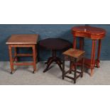 Four pieces of occasional furniture. Including oak trolley, mahogany octagonal table, etc.