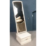 A modern painted cheval mirror with drawer bottom. H: 161cm, W:47cm, D:47cm. Condition good.