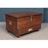 An antique twin handle pine chest with drawer to base.