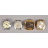 Four gents mechanical wristwatch heads. Newmark, Onsetta, Montine and Timex.
