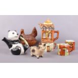 A group of ceramics. Beswick 'Panda' teapot, Portmeirion (oven to table) chicken lidded dish,