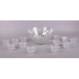 Large crystal punch bowl with 12 punch cups & silver plated ladle.