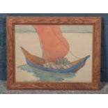 An oak framed watercolour of a boat. Signed S M Wylie. (21cm x 28cm).