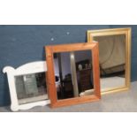 Three wall mirrors. Including gilt framed example.