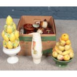 A box of miscellaneous. Ellgreave Saxony storage jars, Alfred Meakin, ceramic fruit bowls example