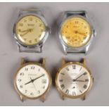 Four gents mechanical wristwatch heads. Sekonda, two Newmark examples and Systema.