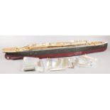 A wooden scratch build model of a ship. (107cm long)