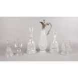 A group of glassware - to include an unmarked white metal mounted glass claret jug with stopper, two