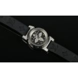 A boxed Louis Vuitton Tambour stainless steel wristwatch set with diamonds.