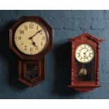 American style drop dial wall clock with quartz movement together with an H Samuel mahogany eight
