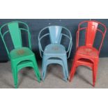 A set of 6 painted steel tubular stacking chairs.