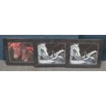 Three Claire Burns horse prints. One titled 'A tender moment' and the other two 'Caress'.