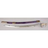 An Indian sword with purple velvet scabbard. (Blade length 73cm).