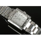A ladies Christian Dior stainless steel wristwatch set with diamonds.