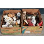 Two boxes of miscellaneous. Including ceramics, wooden ornaments, composite tusk ornament, etc.