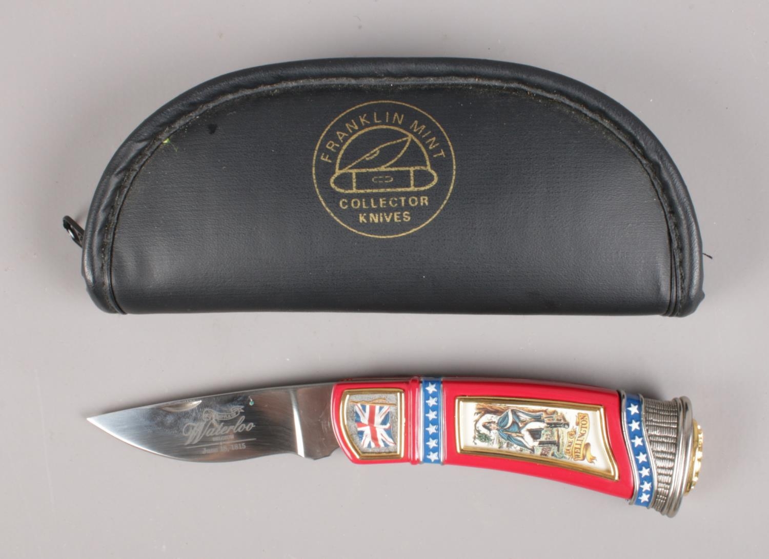 A cased Franklin Mint collector's knife. Duke of Wellington, The Battle of Waterloo.