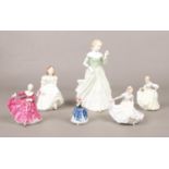 A group of Royal Doulton figurines. 'Lynsey' HN 3043, 'Ninette' HN 3215, 'Kirsty' HN 3213, 'Fair