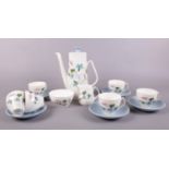 A Staffordshire 'Ferona' coffee set. Coffee pot, 6 coffee cups, 5 saucers, milk jug, sugar bowl.