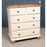 A part painted Pine top 2 over 3 chest of drawers. (86cm height, 73cm width, 44cm depth)