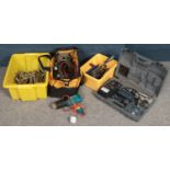 A quantity of tools. Including cased electric drill, screw drivers, saws, spanners, etc.