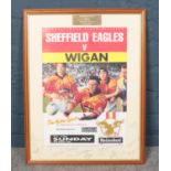 A Sheffield Eagles Rugby League Club Signed framed Poster. Sheffield Eagles v Wigan 27.3.94 Match