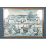 A framed 'Bernard Buffet' print of a harbour scene. H:53cm W:78cm