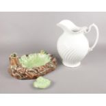A Radford novelty pot pourri bowl formed as a lily pond, along with a Wilkinson wash jug.