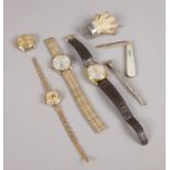 Collection of assorted items, Silver and mother of pearl fruit knife, silver mounted ladies brooch ,
