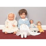 Four vintage dolls - all with moving limbs. Tallest 66cm. Condition age worn. Will need some