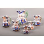 Six Masons Ironstone 'Japan' octagonal graduated Jugs.